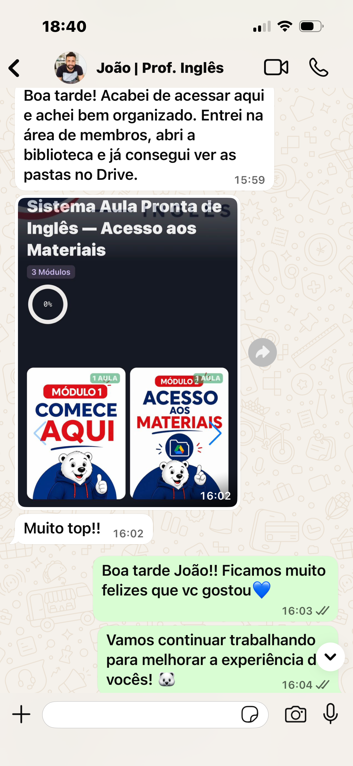 Relato de professor usando o Sistema Aula Pronta de Inglês