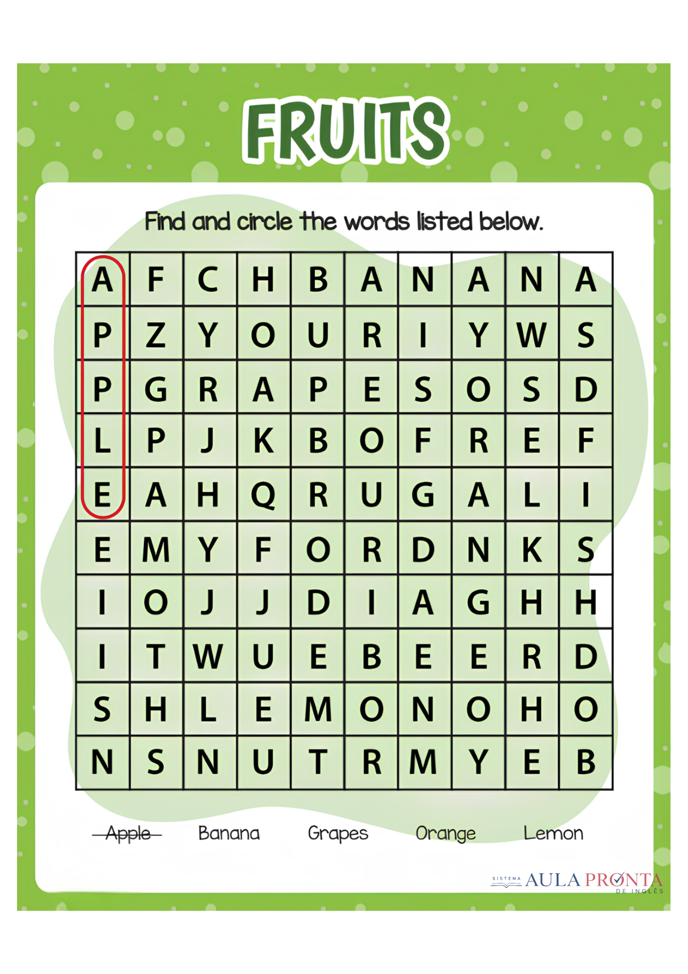 Jogo ou atividade de inglês para imprimir